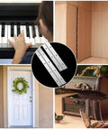 Two Pack 48 Inch Continuous Piano Hinges Heavy Duty Stainless Steel Smooth Polished Folding Hinge With 0.04 Inch Leaf Thickness And 2 Inch Open Width For Cabinet Doors Includes 80 Screws For Quick Secure Mounting displayed on various household items including a door and cabinet.