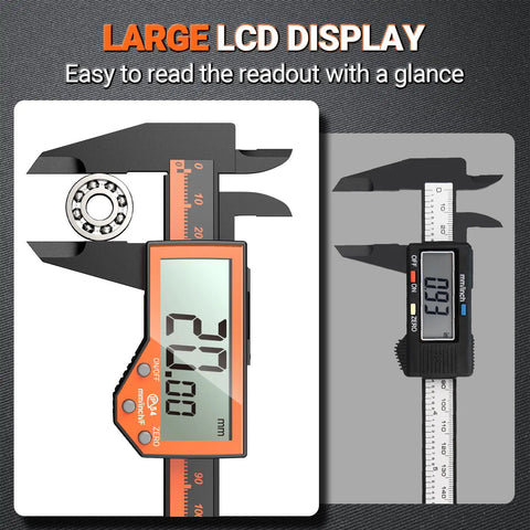 6 Inch Digital Caliper With Large LCD Screen For Precise Readings In Inch Metric And Fraction Conversion Auto Off Feature Ideal For DIYers Woodworking And Home Projects Orange Body