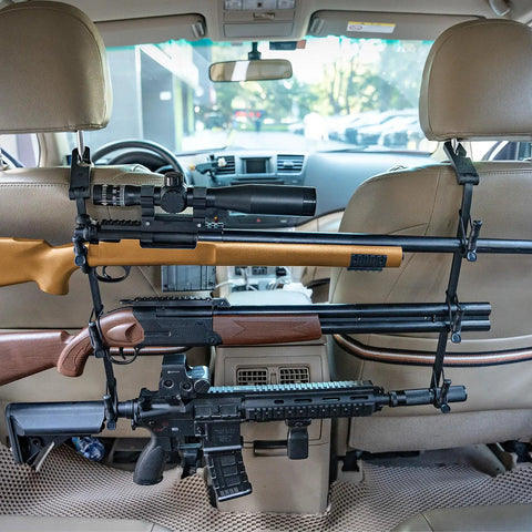 Rugged Truck Gun Rack For Seat Back With Triple Anti Slip Hooks And Adjustable Silicone Strips Heavy Duty Car Rifle Mount
