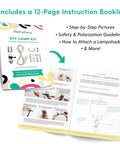 Beginner Friendly DIY Lamp Wiring Kit With Antique Brass Socket And 12 Foot Brown Cord Complete Hardware, instruction booklet shown