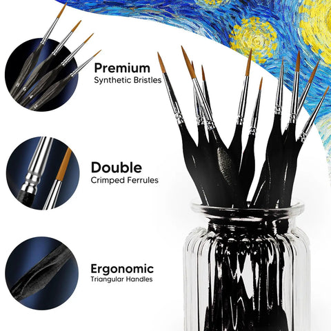 Miniature Detail Painting Brush Set 10 Fine Point Brushes For Your Tiny Models And Figurines in a jar with product features