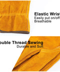 Close-up of 12 Pairs Leather Work Gloves With Flexible Grip For Gardening And Construction Men And Women Cowhide Thorn Proof Tear Resistant And Cut Resistant FPR Gear with elastic wrist and double thread sewing.
