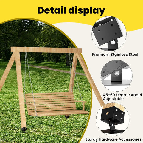 4 Pack Adjustable Swing Brackets For 4x4 Wood Posts Heavy Duty Stainless Steel Swing Set Kit Protects Wood Legs And Increases Stability Beefed Up For Outdoor Patio Garden Black