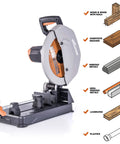 14 Inch Chop Saw For Do It All Materials With One Blade Cuts Metal Plastic Wood And More Miter Up To 45 Degrees Includes TCT Blade
