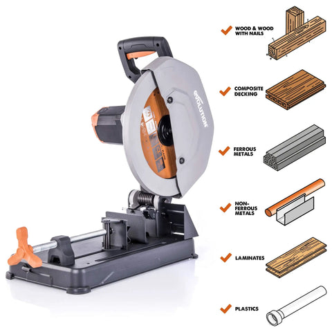 14 Inch Chop Saw For Do It All Materials With One Blade Cuts Metal Plastic Wood And More Miter Up To 45 Degrees Includes TCT Blade