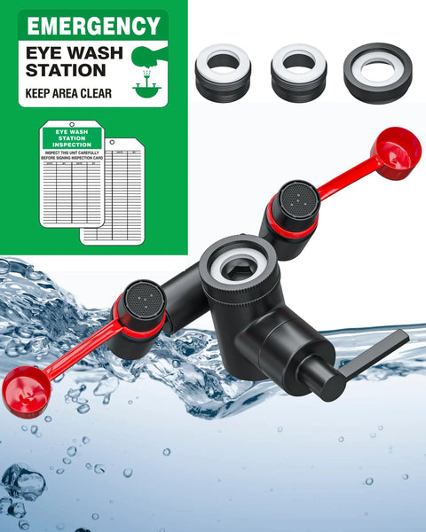 Eye Wash Kit For Faucets, Emergency Faucet Mounted Eyewash Station With Sink Attachment, Common Sink Adapters, Inspection Tags And Wall Sign