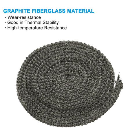 Front view of black graphite fiberglass stove gasket rope coil, 2 pieces, 73 inches long.