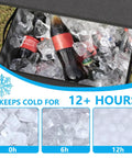 Rolling Cooler With Wheels And Handle 29 Liter 50 Can Capacity Portable Soft Leakproof Insulated Wheeled Cooler open, filled with ice and drinks