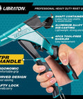 Libraton Heavy Duty Pop Rivet Gun One Handed for Aluminum Alloy with TPR handle and ergonomic grip, showcasing easy nozzle replacement.
