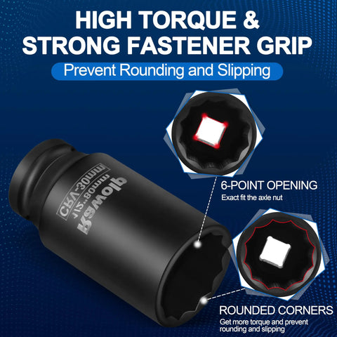 Beefy 30mm 12 Point Impact Socket For One Half Inch Drive Deep Well Axle Nut And Hub Lock Nut Removal With Secure Grip