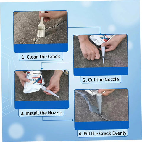 Step-by-step guide for Heavy Duty Self Leveling Concrete Filler And Driveway Crack Sealer application process.