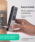 Side view of Go Smart Lock With Fingerprint And Digital Keys, Remote PIN Codes, WiFi Bridge Sold Separately, ANSI Tested, No Fuss Install Matte Black Door Lock being installed on a wooden door.