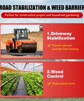 Heavy Duty Weed Barrier Landscape Fabric 6 Ft Wide By 300 Ft Long Roll Ground Cover Mat For Weed Block Garden Cloth And Underlayment Woven Geotextile For Driveways And Landscaping Built To Last showing road stabilization and weed control benefits.
