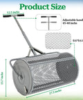 Diagram of 27 Inch Metal Roller Garden Spreader For Lawn And Topsoil With Adjustable Handle Built For Yard Work, showing dimensions