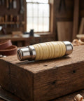 Replacement Knife Handle For Kitchen Knives, Non Slip Wood Grip Round Handle on workbench in rustic workshop.
