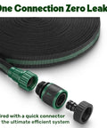 Flat Soaker Hose 50ft for Garden Beds and Lawns with Quick Connect Heavy Duty Leakproof Drip System close-up with connector