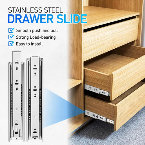 Heavy Duty 10 Inch Full Extension Drawer Slides Made From 304 Stainless Steel, 1 Pair, showcased on cabinet drawers