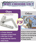 Pro Level Stainless Steel L Brackets For Wood With Smooth Brushed Finish Built Tough Heavy Duty Corner Braces Mending Plates side by side comparison.