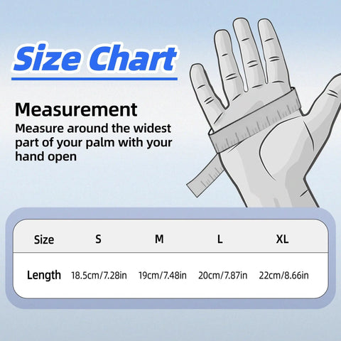 Size chart for Three Pairs Cut Resistant Gloves ANSI A6 A7 With Touchscreen Friendly Design small to extra-large measurements.
