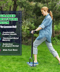 Woman using Heavy Duty Lawn Aerator Spike Tool With 15 Thick Iron Spikes 36 Inch Manual Ground Aeration for lawns and yards