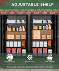 Tough Black Locking Metal Storage Cabinet With Doors showing organized shelves filled with supplies