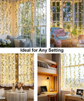 Ivy Vines Curtain Lights With 200 LEDs for bedroom dorm wall indoor outdoor showcasing wall, sunroom, window, dorm settings.