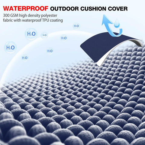 Close-up of waterproof cushion cover showcasing texture and TPU coating for All Weather Outdoor Cozy Chair Cushions 19 By 19 By 2 Inches Set Of Four Waterproof Cushions For Patio Furniture With Fade Resistant Removable Covers Tie Straps Hidden Zipper Round Corners For Yard And Garden.