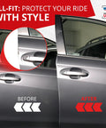 All-Fit clear car door edge protector, 10 ft, side view with inset close-up of door edge installation
