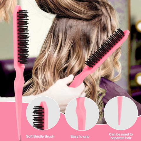 3 Pcs Slick Back Hair Brush Rat Tail Comb Edge Brush Set for Girls, Kids, Toddlers. Soft nylon bristles in use on hair.