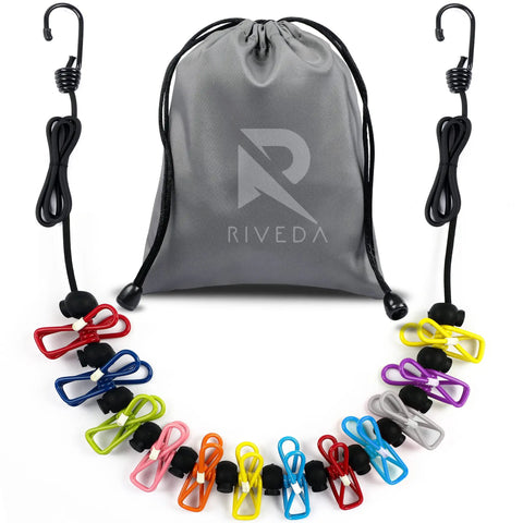 Travel Clothesline With 12 Colorful Clips And Waterproof Bag, Lightweight Elastic Rope, Windproof, Extends To 12 Feet
