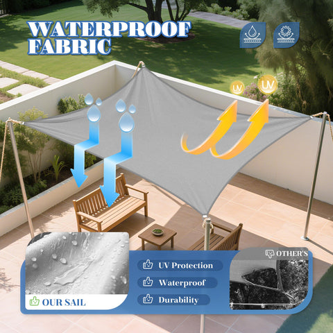 10x13 Ft Waterproof Sun Shade Sail Rectangle Canopy Cover With UV Protection for outdoor patio, pergola, light gray