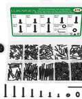 Heavy Duty M2 Screw Assortment Kit 676 Pieces 10.9 Grade Alloy Steel Hex Button Cap Bolts and nuts in transparent storage case.