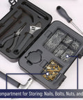 Compact Home Tool Kit With Hammer Essential DIY Handy Hand Tool Set For Home Repairs In A Sturdy Case Includes Screwdrivers Pliers Tape Measure And Wrenches For Quick Everyday Fixes displayed open with tools and accessories visible inside compartments, including nails and screws.