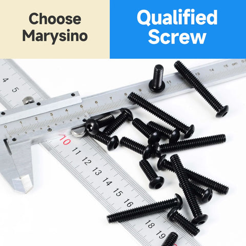 244 Piece M5 Screw Kit With Button Head Socket Cap Bolts Nuts Washers And Hex Wrenches In Grade 10.9 Carbon Steel Black Oxide Great For DIY Projects And Quick Fixes, scattered on a ruler.