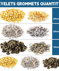 Variety of eyelets and grommets in gold, silver, and black from Grommet Tool Kit 1003 Pieces With 1000 Eyelets And Washers