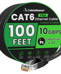 Cat6 Ethernet Cable 100 Ft Indoor Outdoor Rock Solid High Speed 10Gbps Pure Copper Flat Patch Cable with Connector and Clips