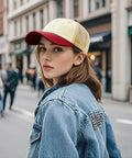 Woman wearing Cool Mens Golf Trucker Cap That Feels Like Air, Vintage Classic Cotton Hat With Breathable Six Eyelet Design