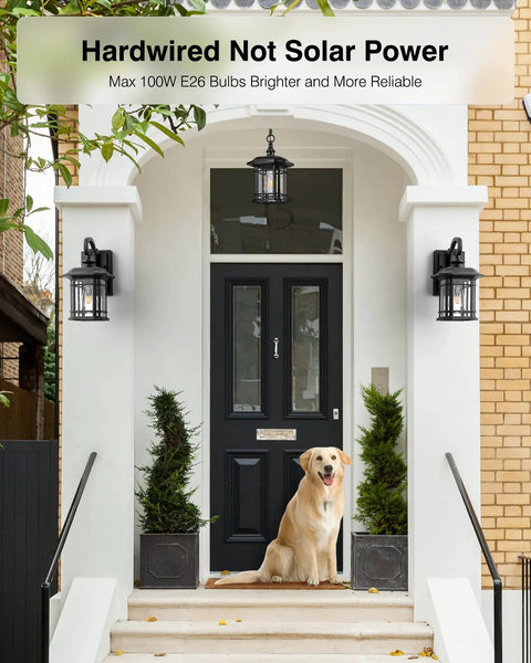 Outdoor Pendant Lights For Porch Black Exterior Hanging Lanterns Waterproof Aluminum Farmhouse Ceiling Light Fixture With Tempered Seed Glass Chandelier For Gazebo hanging above a porch entrance.