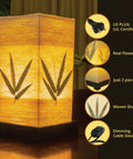 Japanese Lantern Bamboo Table Lamp With Cherry Blossom Accent Dimmable Nightstand Light With Warm Glow and Woven Shade