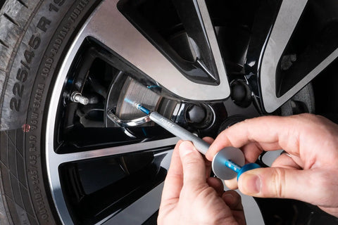 Pro Grade Brake Disc Measuring Slider And Thickness Gauge For On Vehicle Checks No Wheel Removal Required 395 Millimeter tool in use