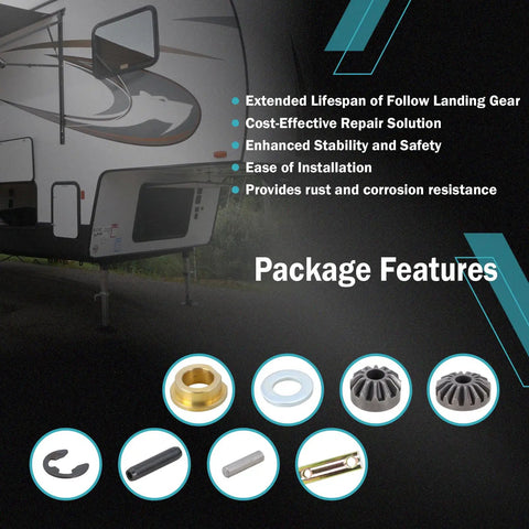 Power Landing Gear Repair Kit For 5th Wheel RV Follow Leg Replacement, package features and components displayed