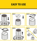 Installation guide for Replacement Vacuum Filter For 5-18 Gallon Wet Dry Shop Vac Easy Install Fits Stanley Models SL18115 SL18116