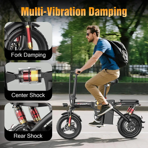 Electric Bike For Adults And Teens With 1200W Peak Motor Folding Commuter Ebike with dual suspension damping demonstration