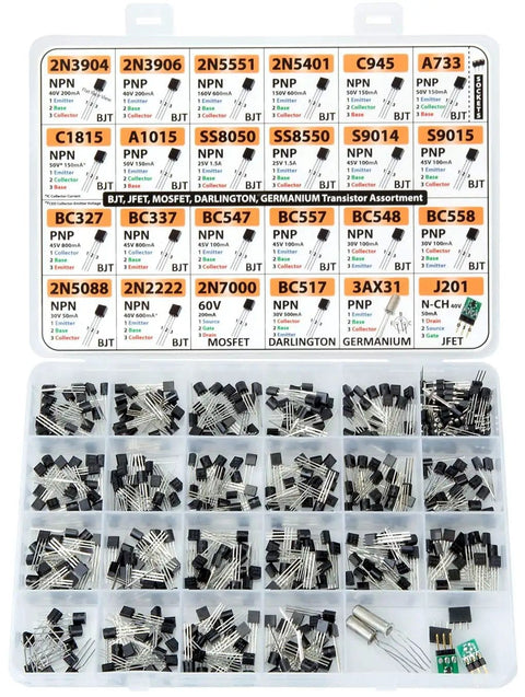 434 Piece Transistor Assortment Kit With 24 Values Including BJT MOSFET JFET Germanium Darlington Transistors And Sockets