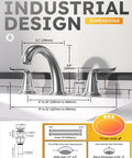 Brushed Nickel Widespread Bathroom Faucet With Two Handles, 3 Hole Installation, diagram showing dimensions and specifications.