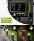 Control panel of Dual Output 300W Low Voltage Landscape Transformer with Timer and Photocell Sensor, shown with outdoor lighting setup.