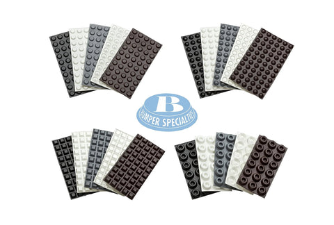Bumper Specialties 50-pack rubber feet sample sheets with round studs in black, white, gray, brown around logo