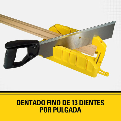 12 Inch Hand Saw With Mitre Box Storage System for Back Saws showing fine teeth and mitre slots, mounted on a bench.