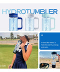 Woman drinking from 32 Oz Hydrogen Water Bottle With BPA Free Build, Portable Hydrogen Generator Tumbler Using SPE PEM Technology, Black.