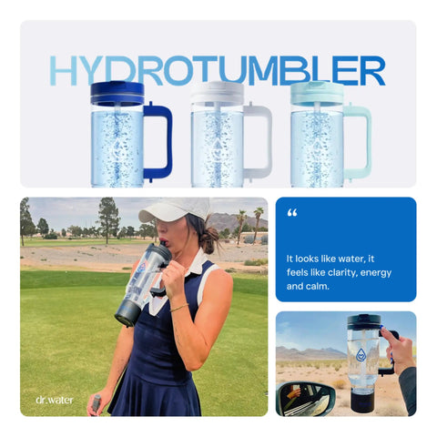 Woman drinking from 32 Oz Hydrogen Water Bottle With BPA Free Build, Portable Hydrogen Generator Tumbler Using SPE PEM Technology, Black.
